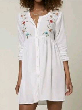 O'Neill White Mini Dress with Floral Embroidery